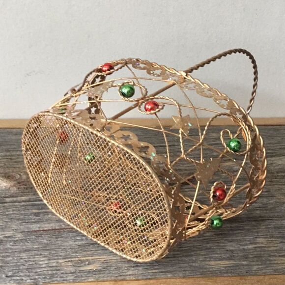 Small oval Christmas basket with handle gift basket décor decoration Xmas - Picture 5 of 5